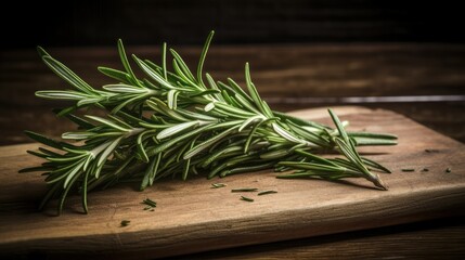 Fresh Rosemary on a wooden cutting board, Generative AI