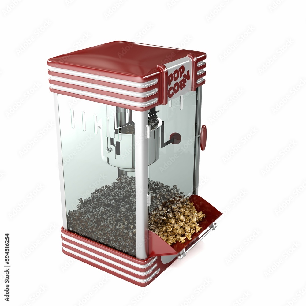 Poster 3d rendering of a popcorn machine isolated on a white background