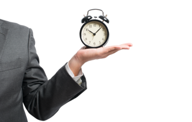 businessman hold a alarmclock to set the deadline