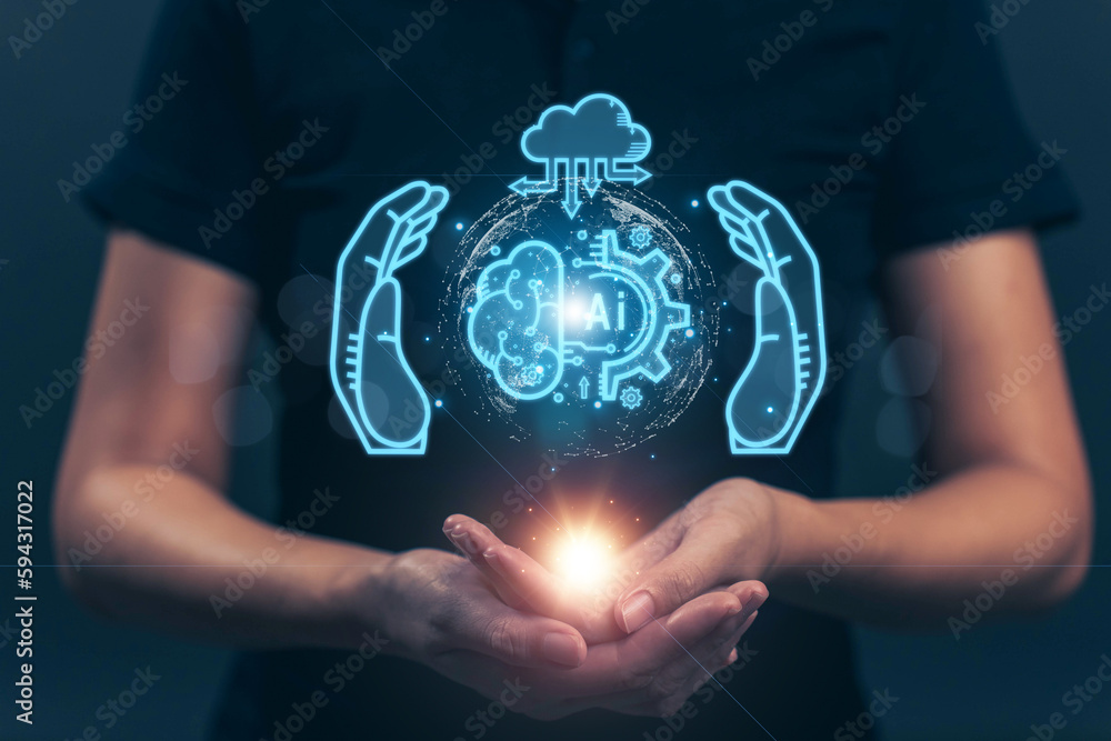 Poster chatbot chat with ai artificial intelligence. concept of using ai technology to help work in order t