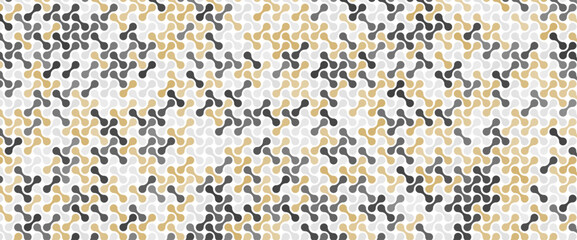 Abstract vector small black yellow and grey color metaball geometric seamless pattern on white background.