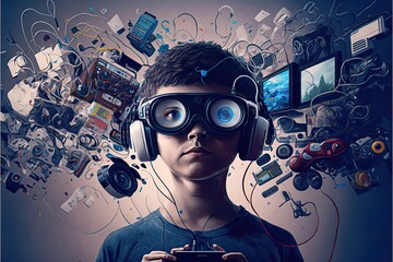 gadget boy using technology for elearing and esport generative ai