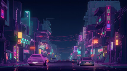 Neon Visions: Cyberpunk Street with Arcade Voxel Art Style, AI Generative