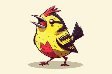 Yellow and red color canary bird singing