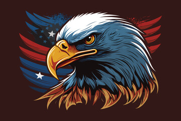 American flying eagle with flag background vector