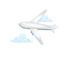 Concept Travel airplane. This is a flat vector illustration of an airplane, designed in a colorful and playful cartoon style. Vector illustration.