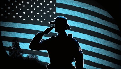 A silhouette of a soldier saluting the american flag for memorial day Generative AI