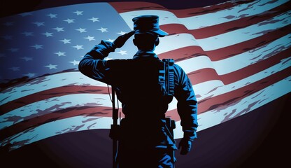 A silhouette of a soldier saluting the american flag for memorial day Generative AI