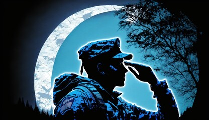 A silhouette of a soldier saluting the american flag for memorial day Generative AI