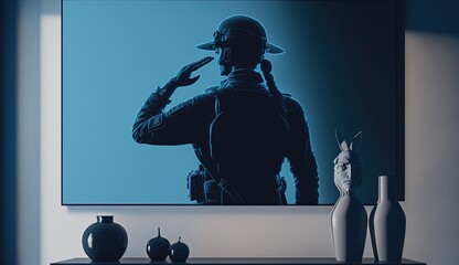 A silhouette of a soldier saluting the american flag for memorial day Generative AI