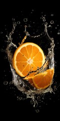 Fototapeta na wymiar Orange fruits slice with water splash.. Generative ai