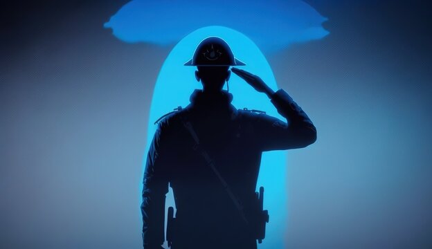 A silhouette of a soldier saluting the american flag for memorial day Generative AI - Powered by Adobe