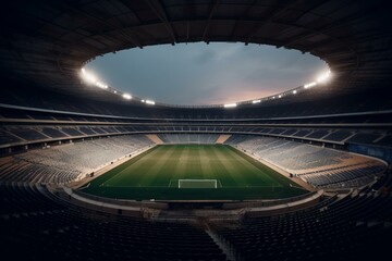 Fototapeta na wymiar Oval sports empty stadium with spacious stands in evening. Generative AI