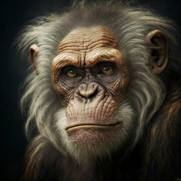Senior monkey portrait style on a dark background