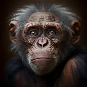 Senior monkey portrait style on a dark background