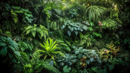 mur de végétation luxuriante, tropicale, de la forêt primaire d’Amazonie ou des forêt profonde de l’Afrique équatoriale