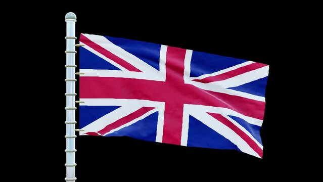 Looping animation of the waving flag of UK isolated on a black background