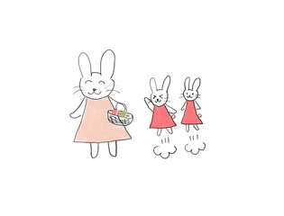 イースターのウサギの親子(ジャンプ！)