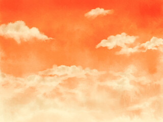 Naklejka na ściany i meble Orange sunset sky painted with digital watercolor