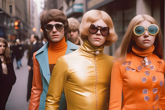 Young people dressed in extra cool and groovy attire. Vintage