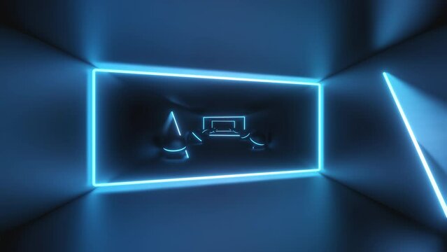 Animation New Motion loop Background.Abstract seamless looped animation of neon,glowing light tubes For event,Music,festival,club,stage,festival,party,Award,fashion,presentation,music video,show