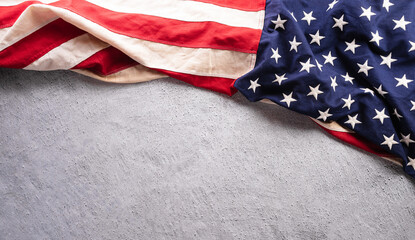Happy Memorial day concept made from American flag on dark stone background.