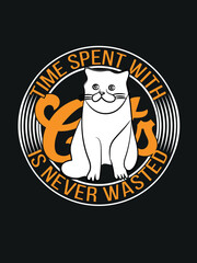 Time spent with cats is never wasted, vector, text, ring tshirt, t shirt design