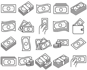 Money line set icons, logo banknote, bill vector