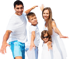 Happy couple with kids at the beach