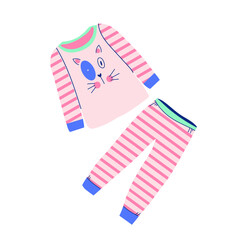 Cute pajama set for girls. Textile nightwear for children. Vector color illustration isolated on white background.