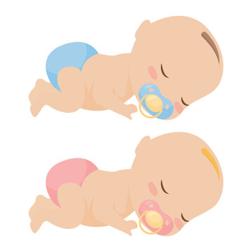 Vector cartoon image of babies. The concept of children, taking care of the baby. Cute design elements.