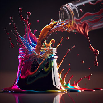 A macro shot of colorful paint being poured...