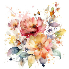 Colorful abstract blooming flowers Botanical watercolor illustration background. Generative AI.