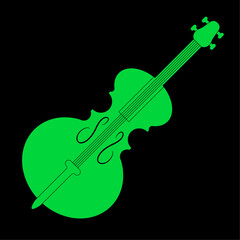 Green cello silhouette. Vector illustration in flat style isolated on background. Object for musical concepts and different presentations. 