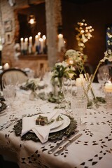Vertical shot of floral decorations during a wedding celebration ceremony