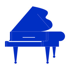 Blue grand piano silhouette. Vector illustration in flat style isolated on background. Object for musical concepts and different presentations. 