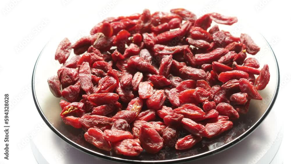 Sticker goji berries on a plate rotate in a circle