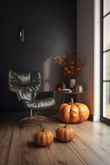 Fototapeta premium Generative AI interior with creative Halloween decor interior design