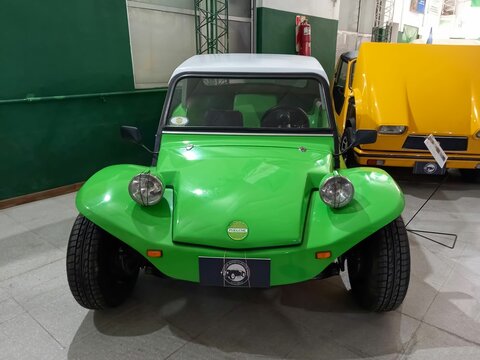 Old green Puelche S2 beach dune Buggy. Classic car show.
