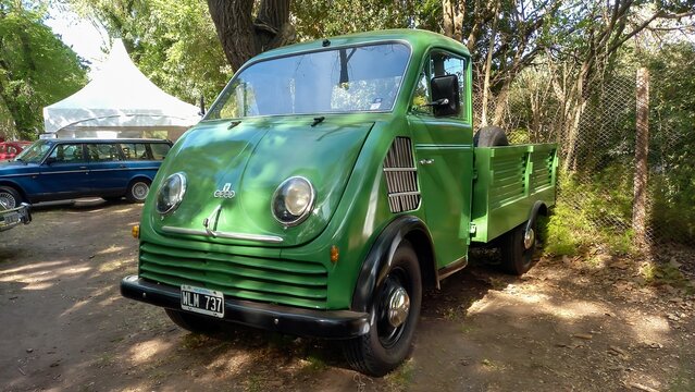 Old green 1962 Auto Union DKW Schnellaster F89 L pickup truck. Autoclasica 2022 classic car show