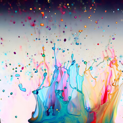 a multicolored liquid splashing on a white surface, an airbrush painting, behance, abstract expressionism, vivid colors, macro photography, vibrant colors