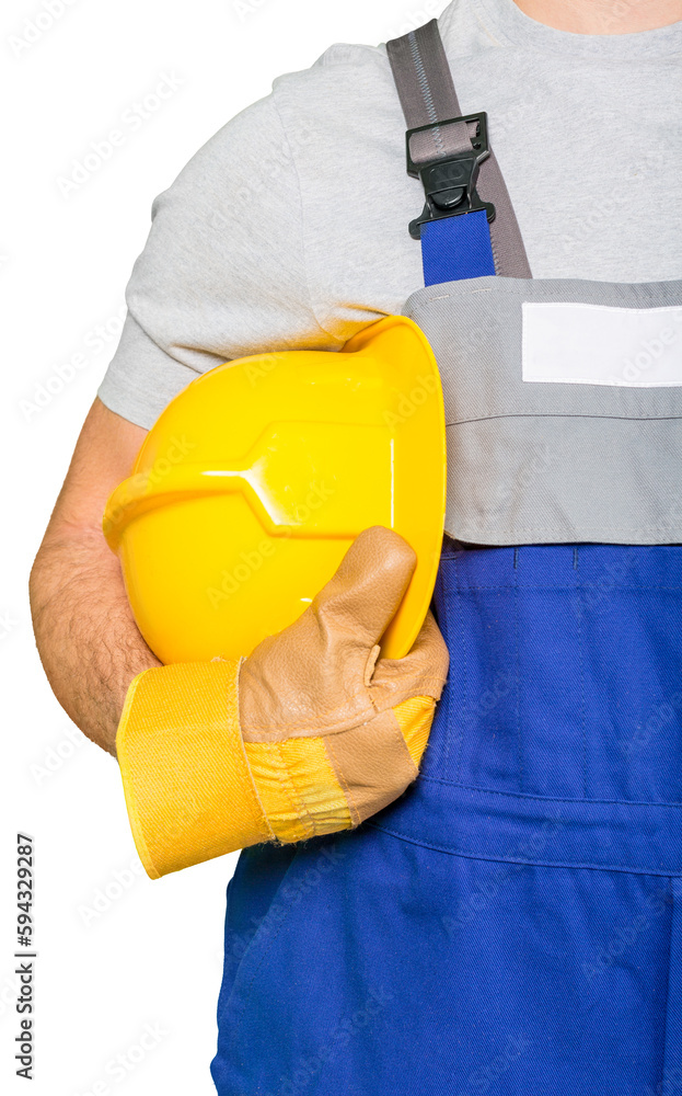 Wall mural worker man with helmet on background