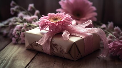 Pink Gift Wrapped with Ribbon for Mother's Day