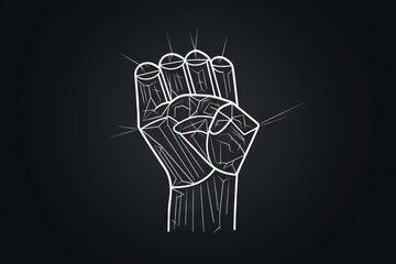  a hand with a fist drawn on a black background with a white outline of a fist and a black background with a white outline of a fist.  generative ai