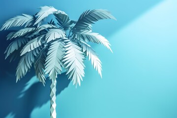 Fototapeta na wymiar a palm tree is shown against a blue background with a shadow of a palm tree on the left side of the image and a shadow of a palm tree on the right side. generative ai