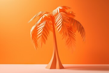  a palm tree is shown in an orange and yellow background with a light reflection on the floor and the palm tree is in the center of the image.  generative ai
