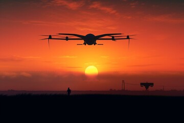 Fototapeta na wymiar The Ultimate Military Drone: Silhouetted Sky Flight Generative AI