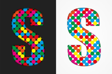 Bubble letter S. Glitter character of colored dots