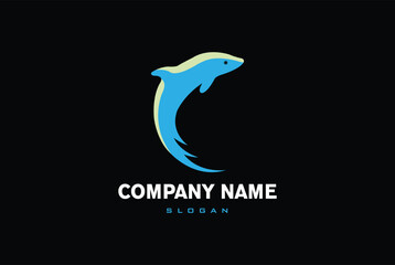 Fototapeta premium Vector Logo Illustration Dolphin Blue Colorful Style.