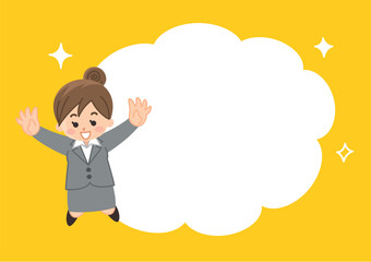 ビジネスウーマンと吹き出しのイラストセット